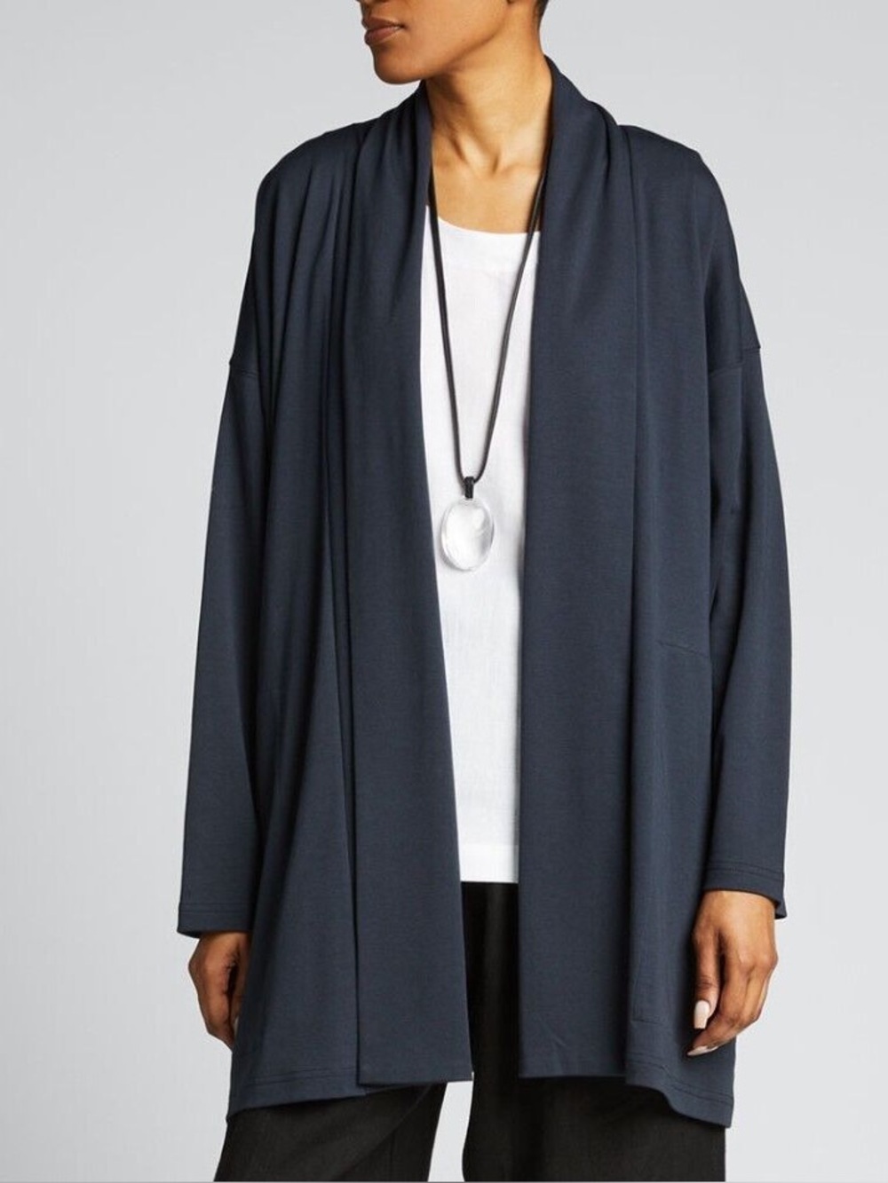 ESKANDAR Cotton Jersey Wide A-Line Shawl Collar Cardigan One Size O/S